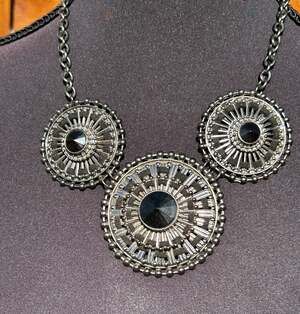 Western Silver Statement Medallion Necklace Set Black Stone Concho Cowgirl Boho
